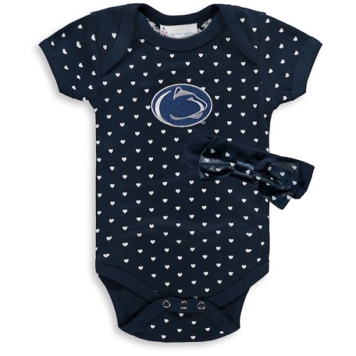 Penn State Nittany Lions Girls Newborn & Infant Hearts Bodysuit and Headband Set - Navy