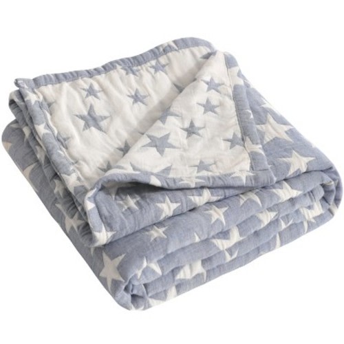 3 Layer Muslin Cotton Toddler Blanket, Super Soft and Warm Crib Blanket, 30x40 Inches, Blue Star - NTBAY