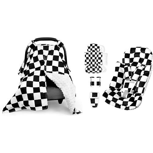 DILIMI Baby Car Seat Cover and Infant Car Seat Insert, Infant Car Seat Cover and Baby Car Seat Cushion, Black Checkered