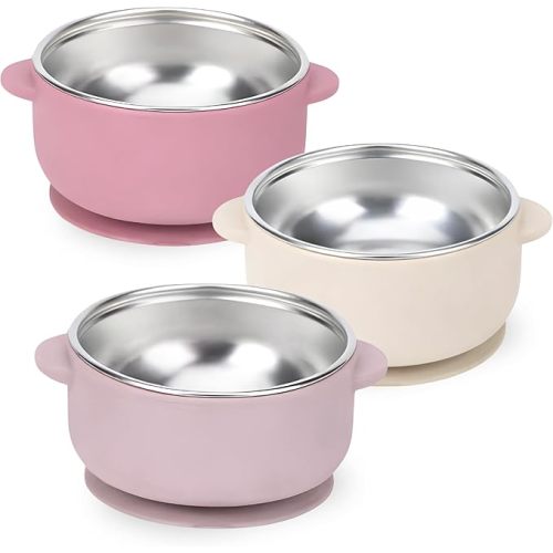 Baby Bliss 3 Pack Toddler Bowls, Canadian Mom Owned Brand, 100% Food Grade Premium Stainless Steel & Silicone Feeding Set, Baby Feeding Essentials for Led Weaning, Suction Bowl Baby, BPA Free