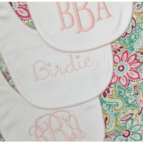 3 Pack-Monogrammed Bib with Picot trim, baby shower gift, personalized baby gift
