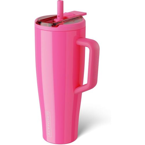 BrüMate Era Flip 40oz Tumbler with 100% Leakproof Covered Straw Lid | Hygienic Covered Straw | Insulated Stainless Steel Water Bottle with Handle | Cup Holder Friendly | BPA-Free (Neon Pink)