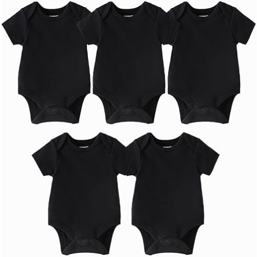 Unisex-Baby 5-Pack Short Sleeve Bodysuits for Infant Baby Boys, Girls (Black, 3-6 Months)