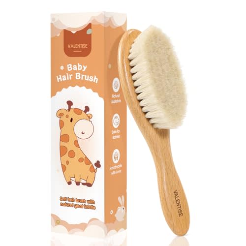 VALENTISE Wooden Baby Hair Brush, Soft Bristle Baby Brush for Cradle Cap, Natural Toddler Hair Brush for Newborn Gift
