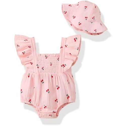 Baby Girl Clothes Infant Summer Romper Cotton Linen Newborn Onesie Bodysuit Outfits with Hat