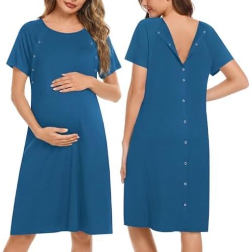 Ekouaer Women’s Nursing/Delivery/Labor/Hospital Nightdress Short Sleeve Maternity Nightgown with Button S-XXL
