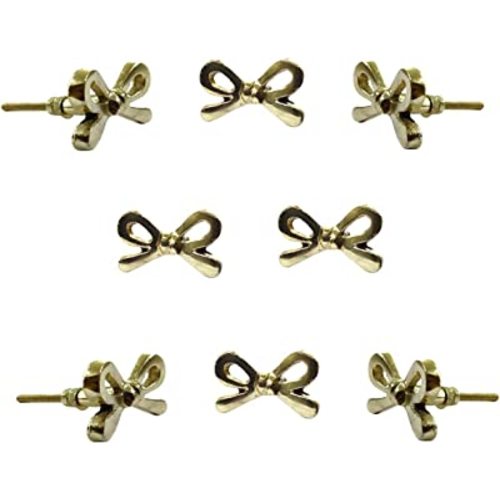 Perilla Home Set of 8 Brass Metal Knobs for Cabinet & Drawers Decorative Bow Knobs for Home Kitchen Cabinet Hardware Cupboard Glass Door Dresser Wardrobe and Drawer Pulls