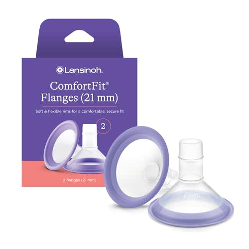 Lansinoh Breast Pump Flanges, 21mm, 2 Count | ComfortFit Soft Silicone Breast Shields for Breast Pumps, Comfortable Secure Fit