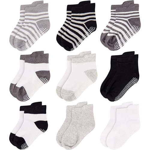 Rising Star Unisex Toddler Socks, Baby Boy Socks, 9 Pack - Non Slip Low-Cut Grip Socks for Infants & Toddlers, Multi-Color Patterns