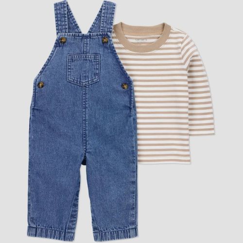Carter's Just One You® Baby Boys' 2pc Striped Long Sleeve T-Shirt and Denim Overalls Set - Blue/Off-White