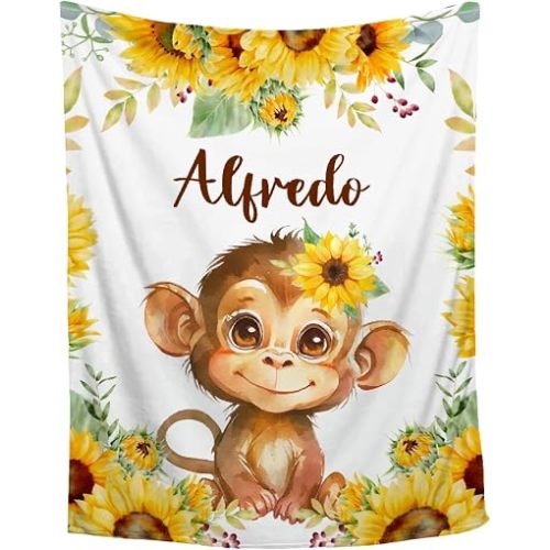 Custom Monkey Custom Baby Blanket,Personalized Monkey Custom Baby Baby Blanket,Soft Cozy Personalized Name Blankets for Kids Infant Toddler,Baby Gift Blanket for Birthday,40"x50"-Throw Size for Kids