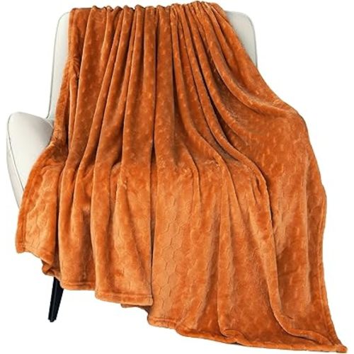 TOONOW Fleece Blanket Textured Fuzzy Plush Throw Blanket Twin Size 60" x 80", Super Soft Fluffy Bed Blanket Geometric Pattern Comfy Microfiber Flannel Blankets for Couch, Bed, Sofa,Pumpkin