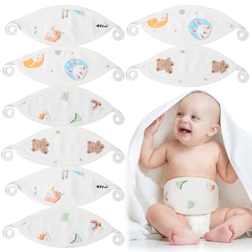 Zhanmai 8 Pcs Newborn Infant Belly Wrap Umbilical Cord Cover Band | Cotton Cartoon Soft Baby Belly Band, Navel Belt for Protection Abdomen Baby Boy Girl Gifts 0-12 Months, 4 Styles