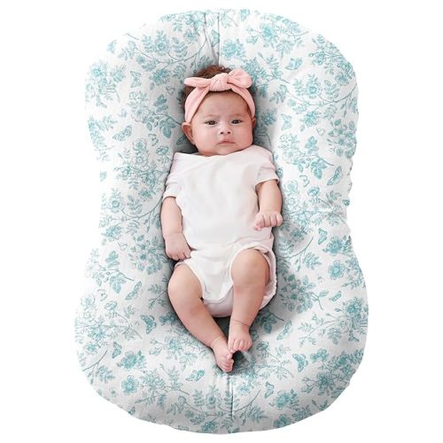 FUNUPUP Muslin Baby Lounger Cover Compatible with Snuggle Me Lounger, Infant Lounger Pillow Cover for Newborn, Removable Newborn Lounger Cover for Boys and Girls, Only Cover, Blue Flower