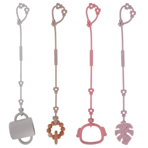 Toy Straps for Baby, Adjustable Stretchable Sippy Cup Straps for Strollers, High Chair, Cribs, Hanging Baskets, Car Seat, Shopping Trolley, BPA Free, 4 Pack