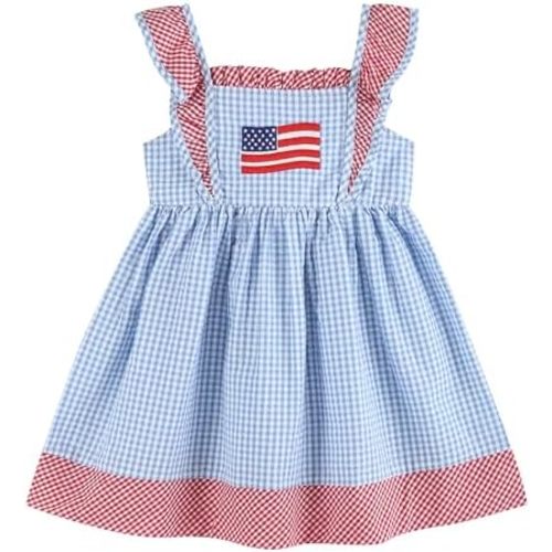 Lil cactus Baby and Girls USA Happy 4th of July Smocked Bishop Dress