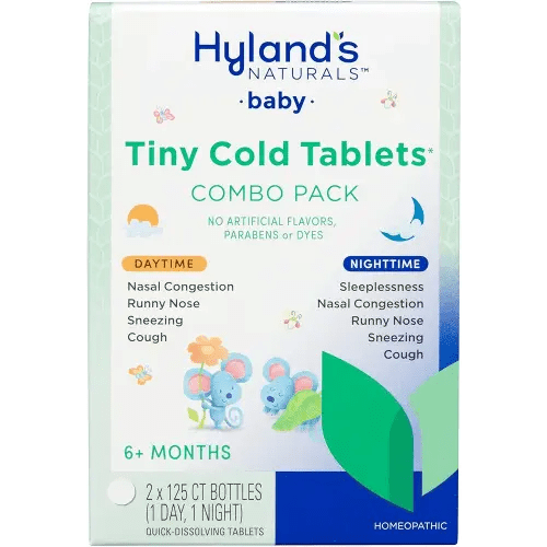 Hyland’s Baby Tiny Cold Tablets, Day and Night Value Pack, Infant and Baby Cold Medicine, Decongestant, Runny Nose and Cough Relief, 250 Quick-Dissolving Tablets