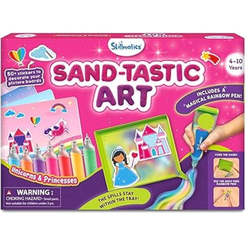 Skillmatics Sand Art Activity - Mess-Controlled DIY Unicorn & Princess Craft Kit with 50+ Colorful Stickers, Creative Arts & Crafts for Kids, Fun Hands-On Activity, Gifts for Ages 4, 5, 6, 7, 8, 9, 10