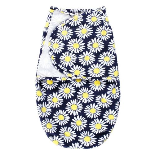 Hudson Baby Infant Girl Plush Faux Fur Swaddle Wrap, Navy Daisy, 0-3 Months