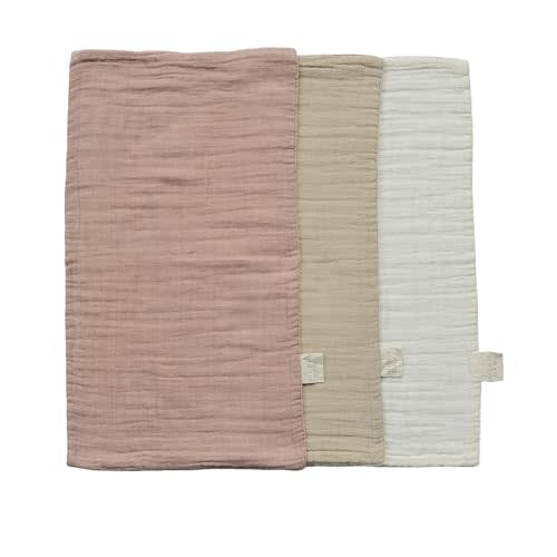 Mebie Baby Burp Cloths, Dusty Rose Print 3-Pack, Muslin Burp Cloth Set for Spit Up, Drool, and More, Boho Burp Cloths for Baby Boy and Girl, Baby Must Haves for Registry Lists and Gifts for Newborns