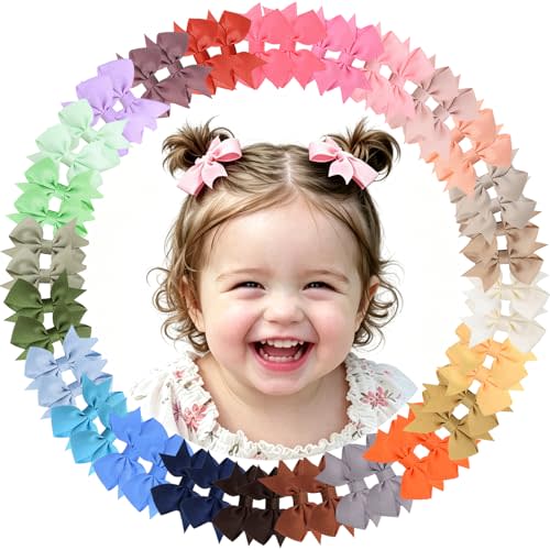 Baby Hair Clips for Girls 50PCS - 2" Girls Fully Lined Bows Hair Pins Tiny Hair Bows Alligator Clips for Baby Girls Infants Toddlers in Pairs