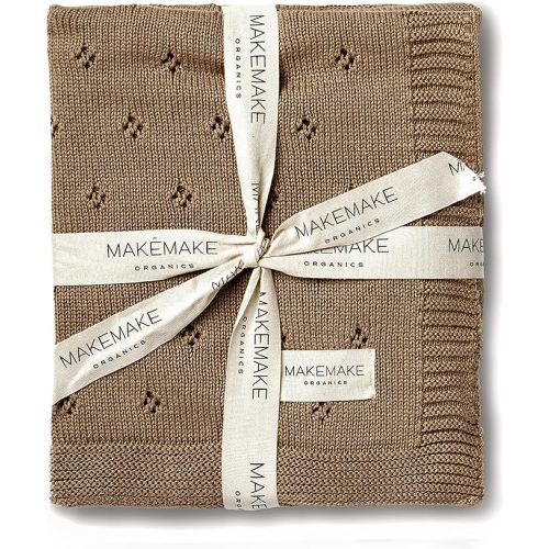 MakeMake Organics Organic Cotton Baby Blanket - GOTS Certified, Breathable Pointelle Knit, Unisex Newborn Stroller Blanket (30x40, Brown) | Breathable, Newborn, Unisex, Stroller Blanket, GOTS Certified