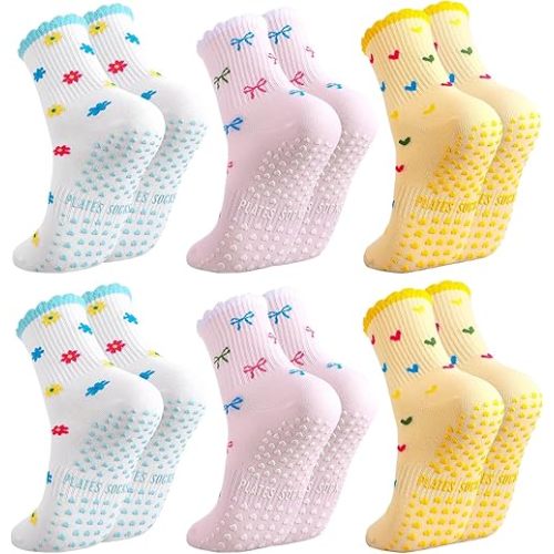 scenicamp Pilates Grip Socks for Women, Cute Non-Slip Yoga Socks with Grippy Dots & Arch Support for Ballet & Reformers