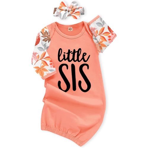AMAWMW Newborn Baby Girl Little Sister Sleeper Gown Stripe Long Sleeve Nightgown Pajamas Gifts Stuff Essential Outfit