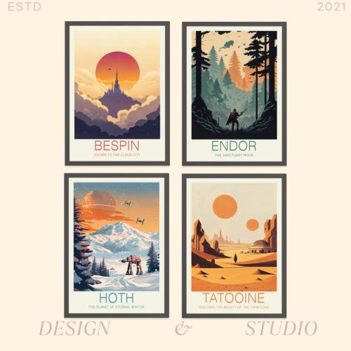 NEW! Star Wars Travel Poster, 4 Prints Of Star Wars, Bespin, Endor, Hoth, Tatooine Travel Poster, Birthday Gifts, Home Decor, Hoth Christmas