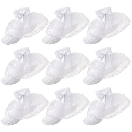 Hillban 9 Pairs Baby Lace Socks Girls' Ruffle Socks for Newborn Infants Princess Frilly Lace Cotton