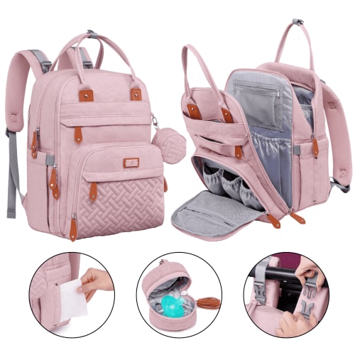 BabbleRoo Diaper Bag Backpack, Multifunction Original Baby Diaper Bag with Insulated Pockets, Pink