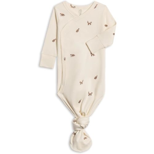 Colored Organics Baby 100% Organic Cotton Newborn Knotted Gown - Infant Indy Kimono Wrap Front Tie Knot with Mitten Cuffs