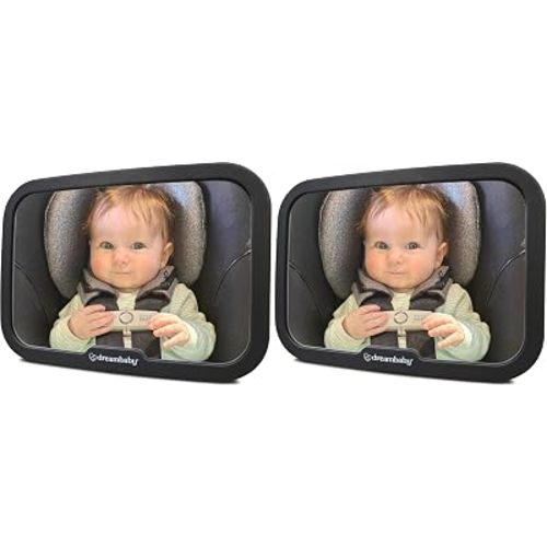 Dreambaby 360° Adjustable Baby Car Mirror - Extra Wide Convex View - Shatter-Resistant Acrylic Double Strap Headrest Mount - Rear Facing Infant Backseat Mirror for Car (Pack of 2)