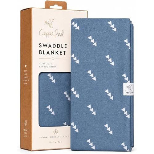 Copper Pearl Swaddle Blankets for Newborns | Soft Stretchy Receiving Blankets for Boys and Girls | Large 46 x 46 Inch Baby Blankets | Lightweight and Breathable Swaddles | Navy & White Triangles North