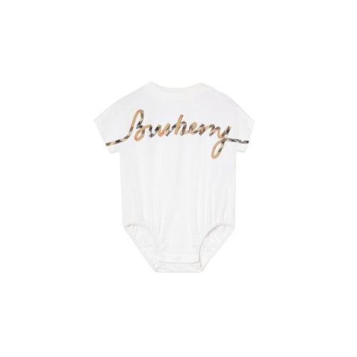 Check Cursive Logo Cotton Bodysuit