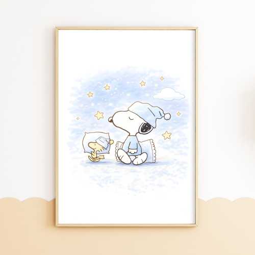 Snoopy Goodnight Nursery Poster, Baby Room Wall Art, Snoopy Woodstock Sleep Print, Stars Nursery Decor, Baby Shower Gift, Newborn Room