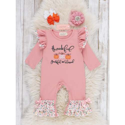 Thankful Graceful & Blessed Pumpkin Ruffle Romper