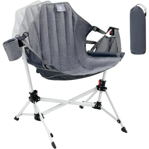 EVER ADVANCED Kids Hammock Chair Foldable, Kids Camping Chair with Stand Portable, Hammock Swing Chair with Cup Holder, Child Camping Gear Carry Bag for Traveling Outdoor Patio Supports 125LBS Grey