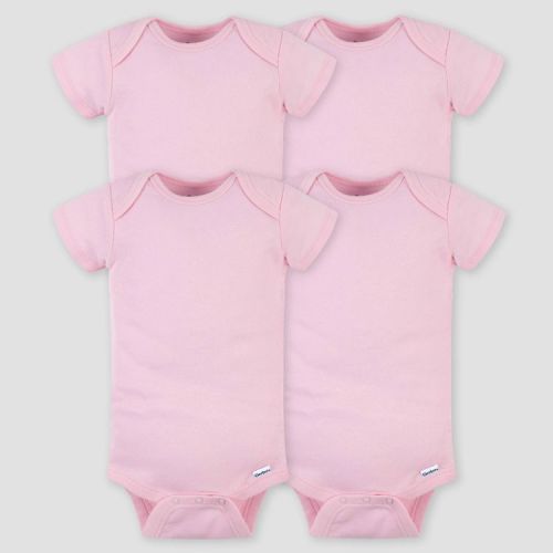 Gerber Baby Girls' 4pk Short Sleeve Bodysuit - Pink Newborn: 100% Cotton, Lightweight Knit, Crotch Snap Closure, Machine Washable