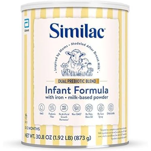 Similac Dual Prebiotic Blend, Baby Formula with Iron, Milk-Based Powder, 0-12 Months, 30.8-oz Can