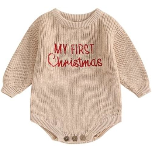 Christmas Baby Girl Boy Sweater Romper Outfit Letter Santa Claus Embroidery Bodysuit Long Sleeve Knit Warm Clothes