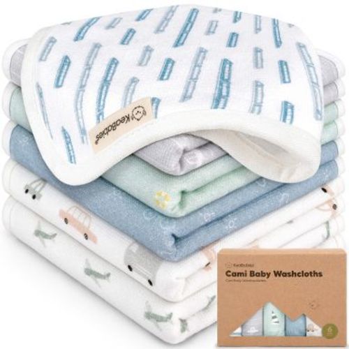 KeaBabies 6-Pack Cami Baby Washcloths for Newborn, 10x10 Organic Cotton Face Wash Cloths for Babies, Soft & Absorbent Baby Bath Towels (Vessels)