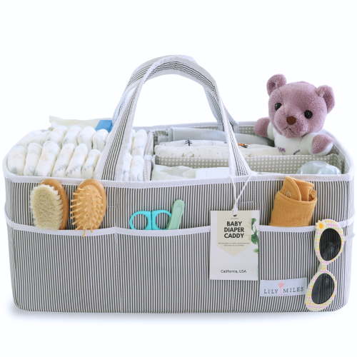 Extra Large Baby Diaper Caddy Organizer - Neutral Baby Shower Gift for Baby Boys or Girls (Gray/Gray)