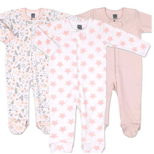Flower Baby Sleepers for Girls Set of 3