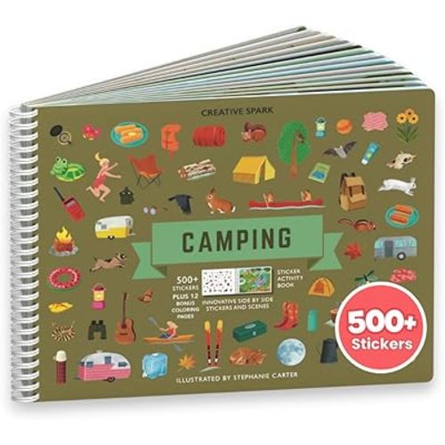 CUPKIN Sticker Book for Kids 2-4, 500+ Kids Stickers, Camping Stickers 12 Coloring Pages 12 Side by Side Scenes, Fun Toddler Travel Activity Coloring and Sticker Books for Ages 4-8 + 8-10