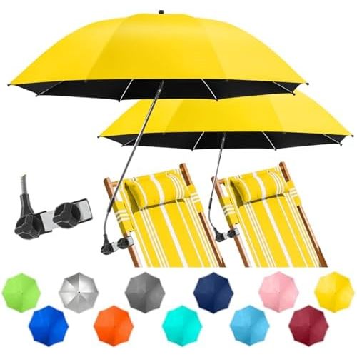 2 PACK Beach Umbrella with Clamp, 360 ° Adjustable Umbrellas for Chair, UPF50+ Umbrella for Beach Chair, Patio Chair, Wheelchair, Camping Chair, Golf Carts (Chair Not Included)