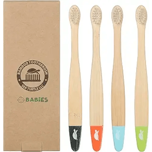 Sea Turtle Plant-Based Bristles, Ultra-Soft Bamboo Toothbrushes, Natural Toothbrush for Babies (4 Pack)