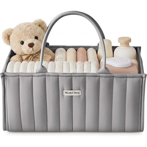 Blissful Diary Baby Diaper Caddy Organizer, Stylish Storage Basket for Newborn Essentials and Diaper Station, Gift for Baby Shower and Registry Must-Have, Light Gray