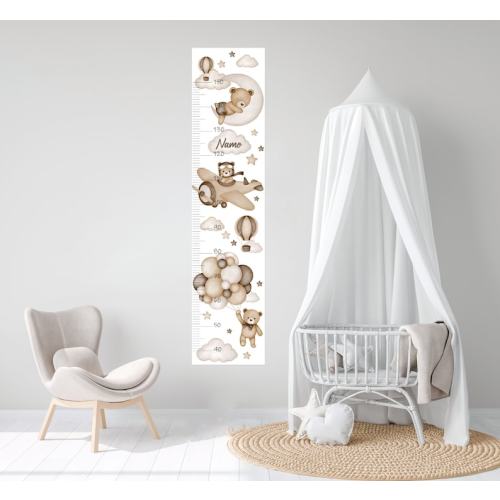 Personalised Height Chart Sticker, Nursery Growth Chart Decal, Teddy Bear With Balloons, Watercolor Animals, Grow Chart, Wall Decal - Etsy