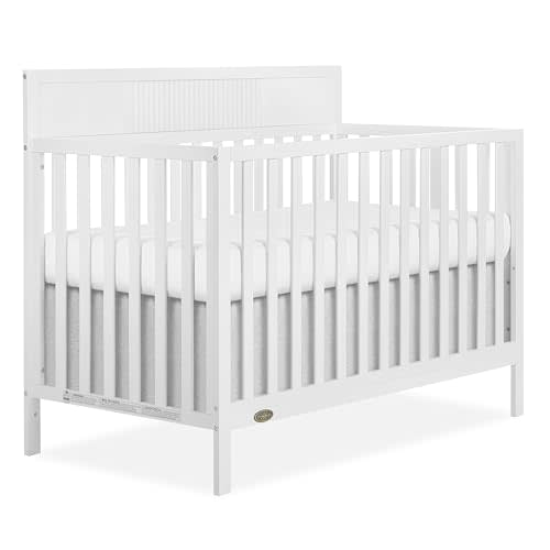 Dream On Me Ivy 5-in-1 Convertible Full-Size Baby Crib, White | GREENGUARD Gold & BSA Verified, 3-Position Support Height, Converts to Toddler, Day & Full-Size Bed, Wooden Panel-Slat Design